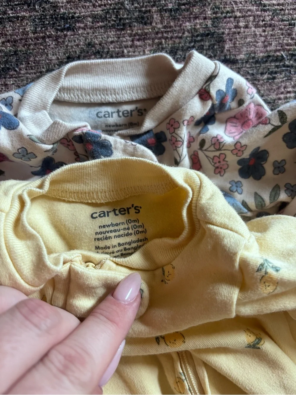 Carters Floral Pink & Lemon Yellow Baby One-Piece Footed Sleepers - 2 Pack